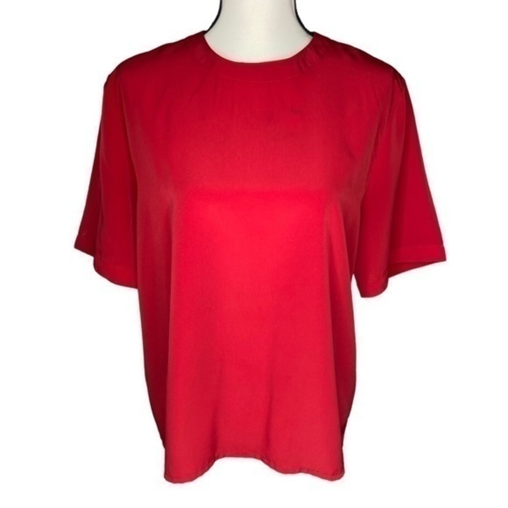 Worthington Red Top Crew Neck Short Sleeve Blouse Top Size Large